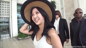 Outdoors videotape be worthwhile for a black lady's man getting a blowjob from Mizuki Miri