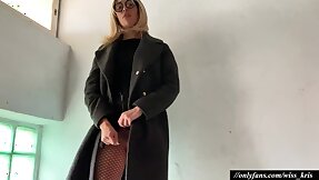 Blonde MOM Kris Black Stockings Masturbates in Produce a overthrow and gets SQUIRTING extru0435me  #squirt  #masturbation #orgasm #public #BlackStockings